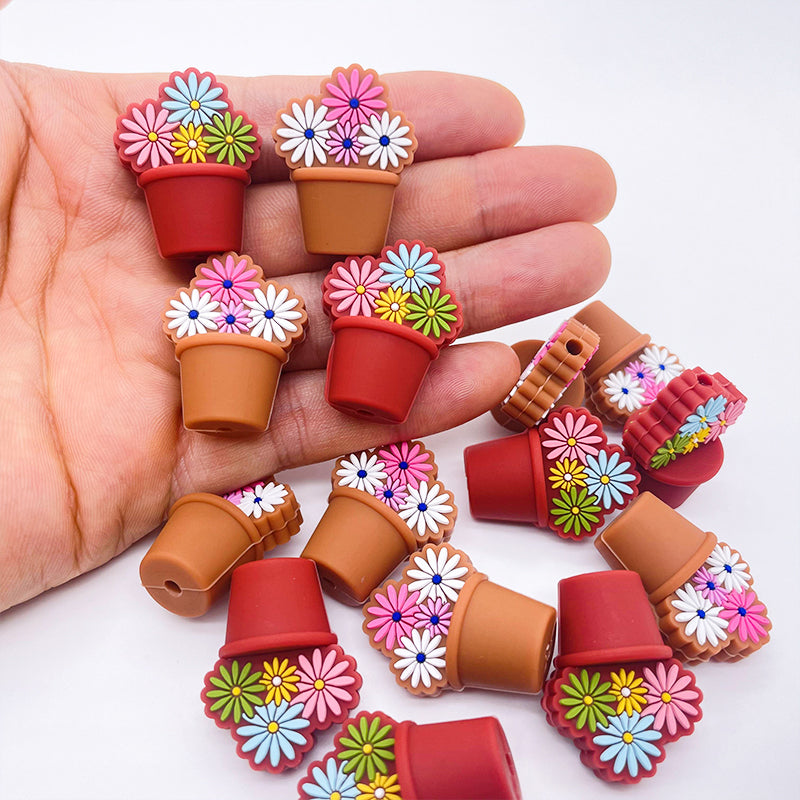 10PCS Creative 3D Daisy Flowerpot Silicone Focal Beads|SYAMI™