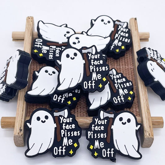 10PCS Halloween Ghost with Ax "Your Face Pisses Me Off" Silicone Focal Beads|SYAMI™