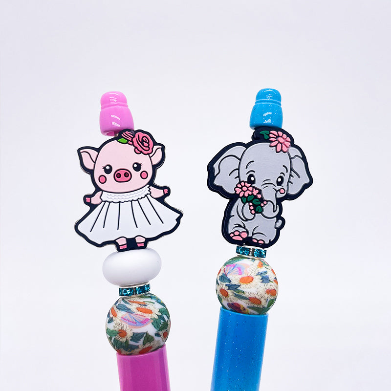 10PCS Cartoon Animal Elephant Holding A Bouquet Pig Wearing A Skirt Silicone Focal Beads|SYAMI™